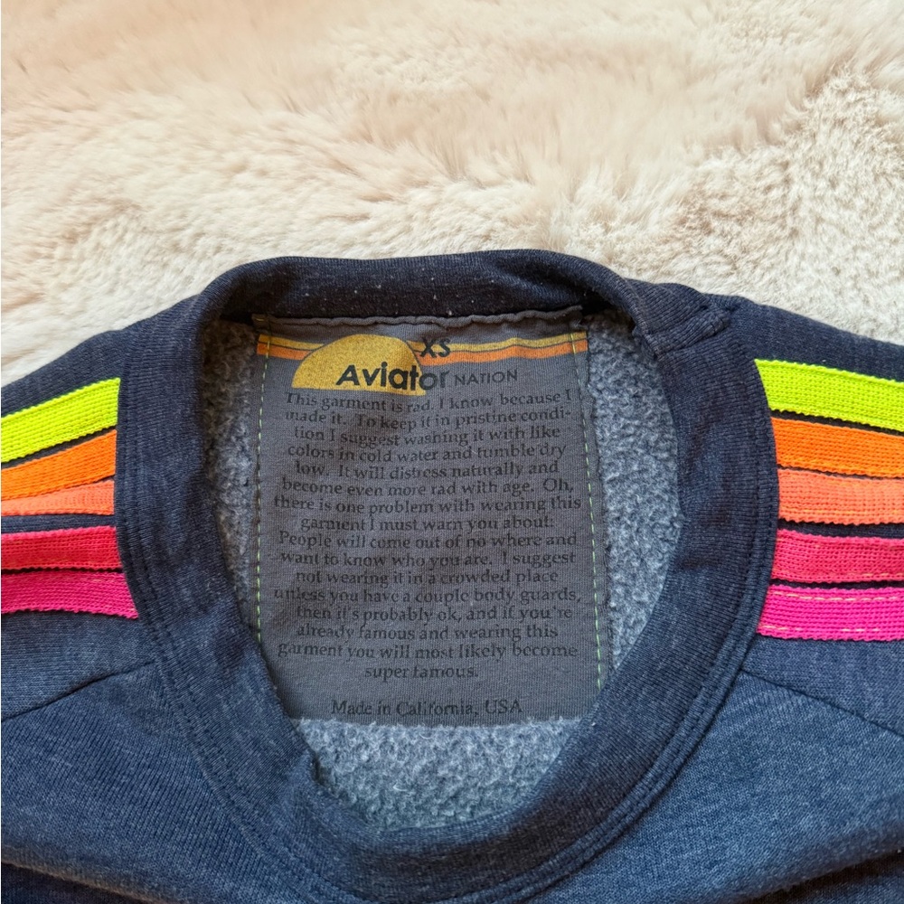 Aviator Nation Women’s Charcoal Sweatshirt with Neon Stripes 5 stripe crop xs - Picture 3 of 4